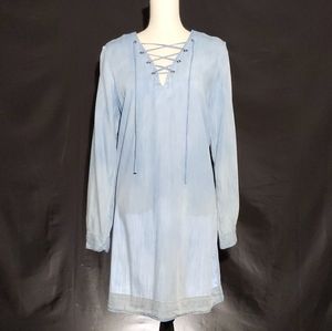 Sugarlips Chambray Shift Dress w/Criss Cross Neck